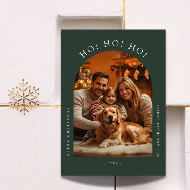 Dog Family Arch Photo Funny Ho Ho Ho Christmas Julkort (Skapare uppladdad)