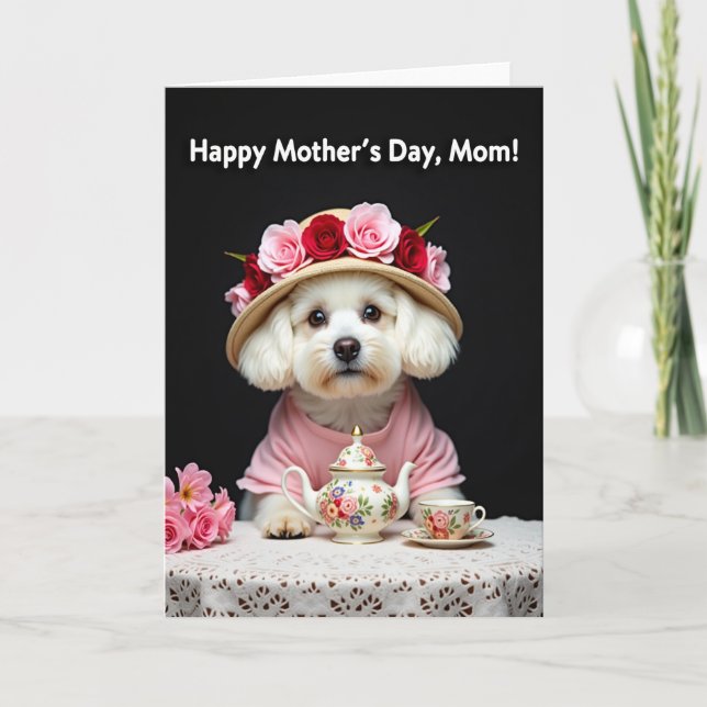 Dog Floral Mothers Day Tea Party Card Kort (Framsida)