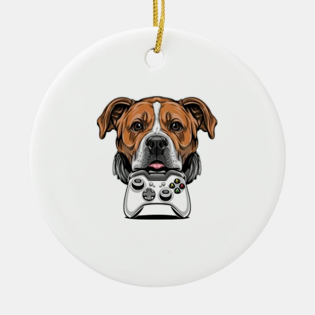 Dog Gamer - Video Game Julgransprydnad Keramik (Framsidan)