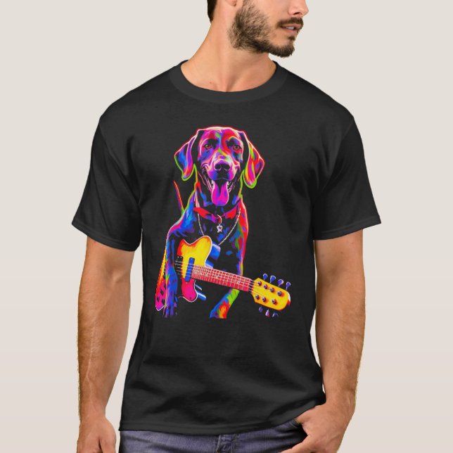 Dog German Shorthaired Pointer Guitar T Shirt (Framsida)