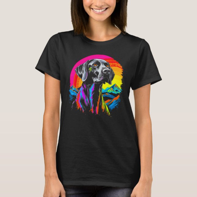 Dog German Shorthaired Pointer Mountain Nature Sun T Shirt (Framsida)