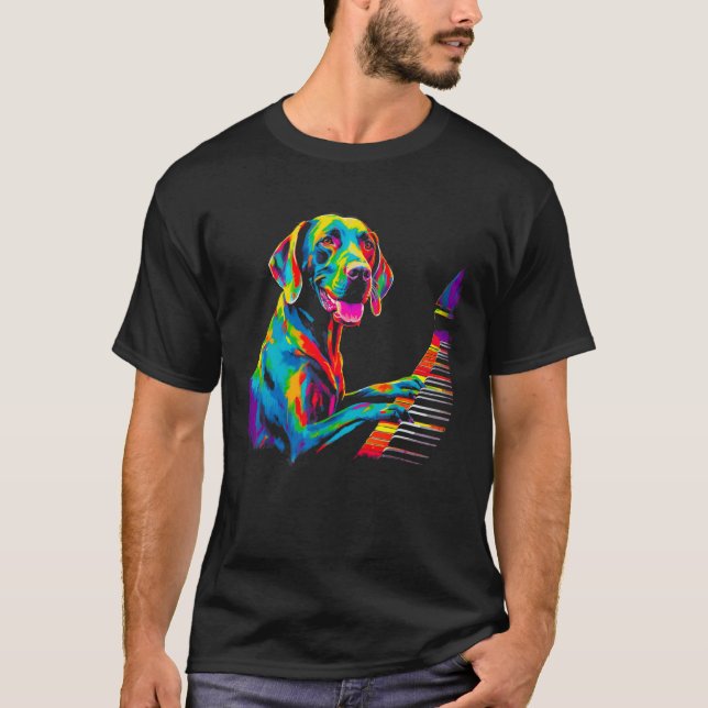Dog German Shorthaired Pointer Piano Pianist T Shirt (Framsida)