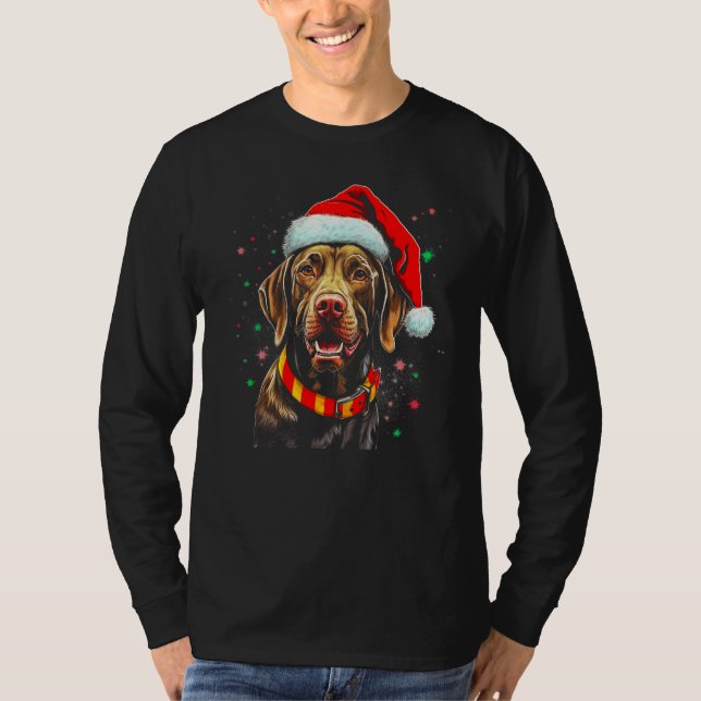 Dog German Shorthaired Pointer Santa Christmas T Shirt (Framsida)