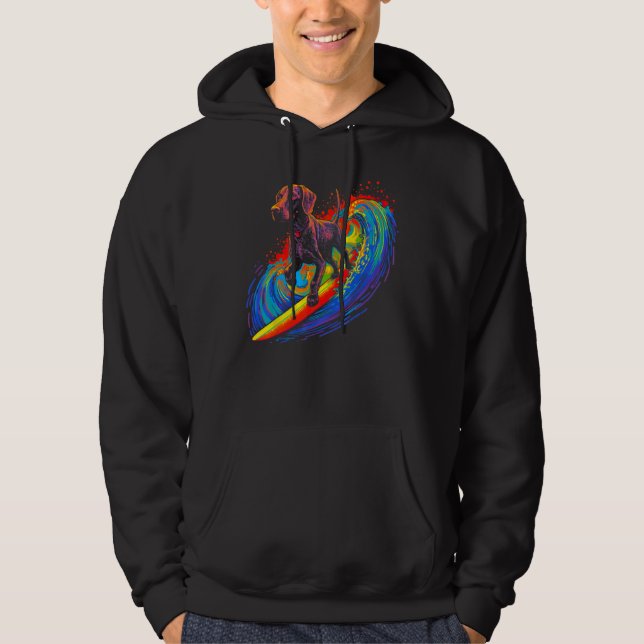 Dog German Shorthaired Pointer Surfer Surfing Hoodie (Framsida)