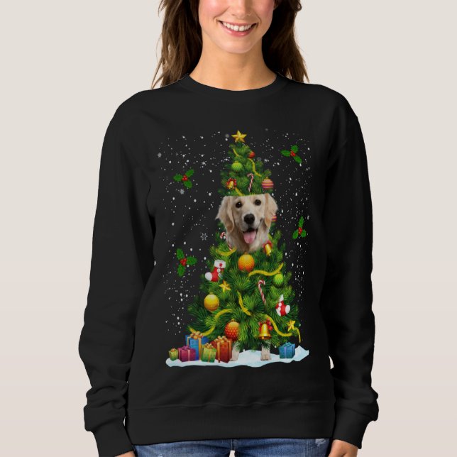Dog Golden Retriever Christmas Tree T Shirt (Framsida)