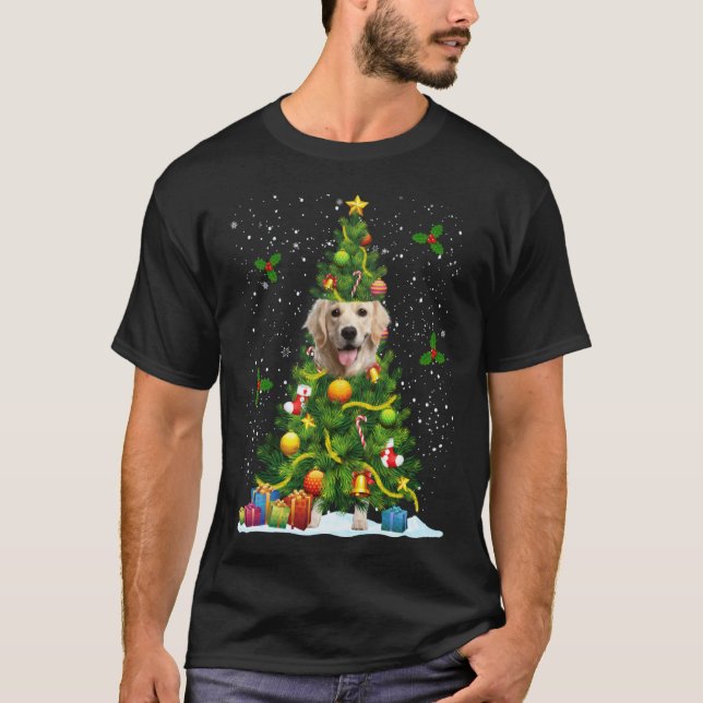 Dog Golden Retriever Christmas Tree T Shirt (Framsida)