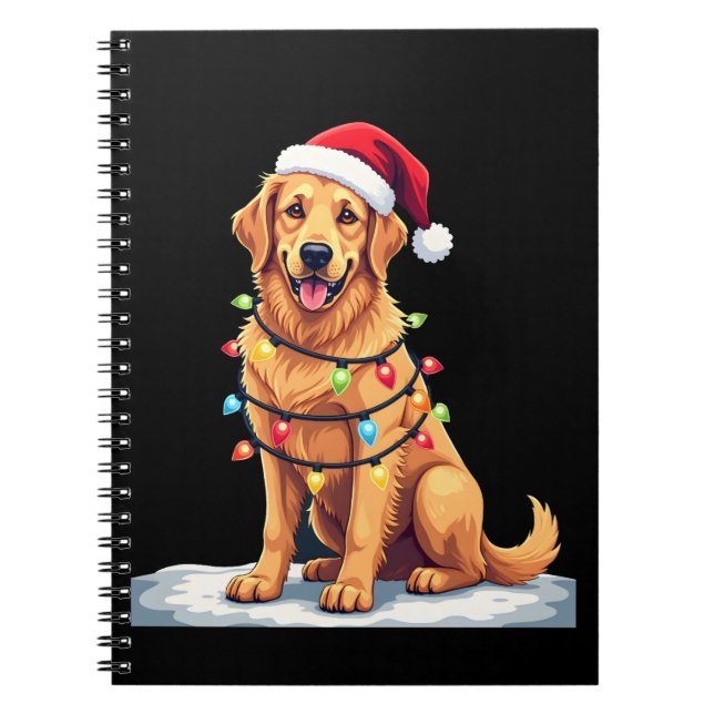 Dog Golden Retriever Santa Christmas Xmas Lights ( Anteckningsbok (Framsidan)