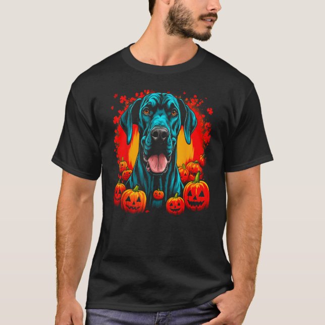 Dog Great Dane Halloween Theme T Shirt (Framsida)