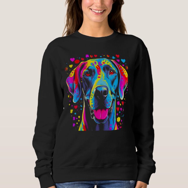 Dog Great Dane Pink Blue Red Hearts T Shirt (Framsida)
