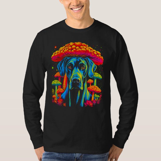 Dog Great Dane Psychedelic Mushroom T Shirt (Framsida)