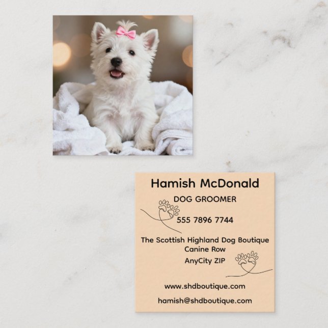 Dog Groomer Business Card Fyrkantigt Visitkort (Fram/baksida)