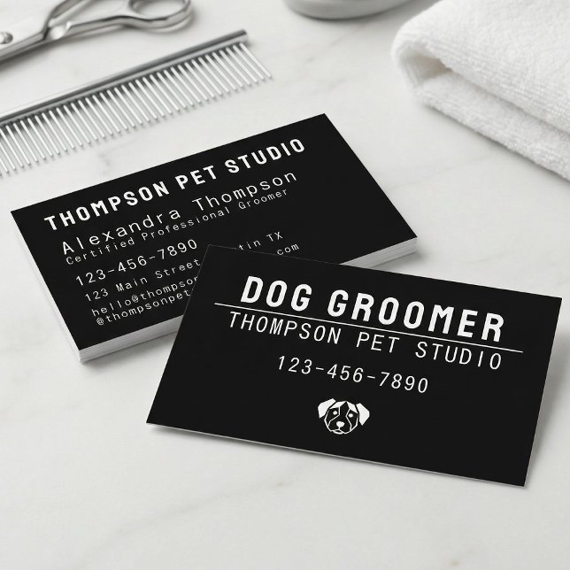 Dog Groomer Modern Bold Professional Pet Grooming Visitkort (Skapare uppladdad)