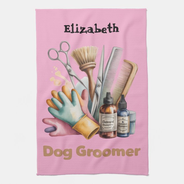 Dog Groomer Watercolor Personalized  Kökshandduk (Vertikal)