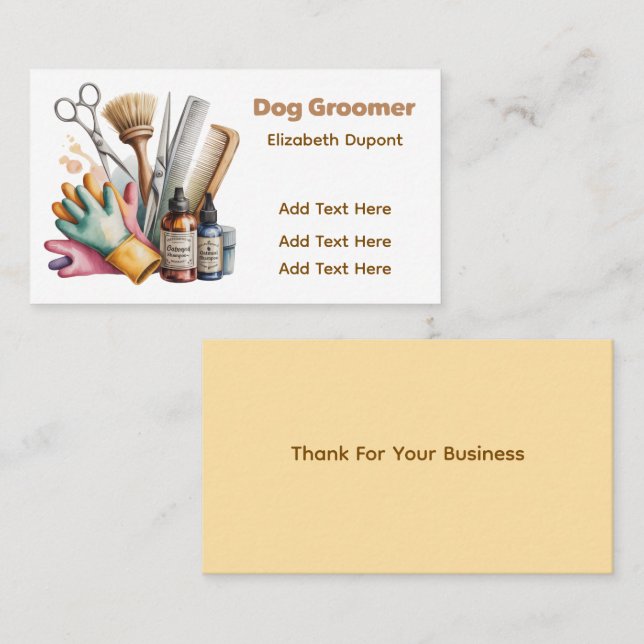 Dog Groomer Watercolor Visitkort (Fram/baksida)