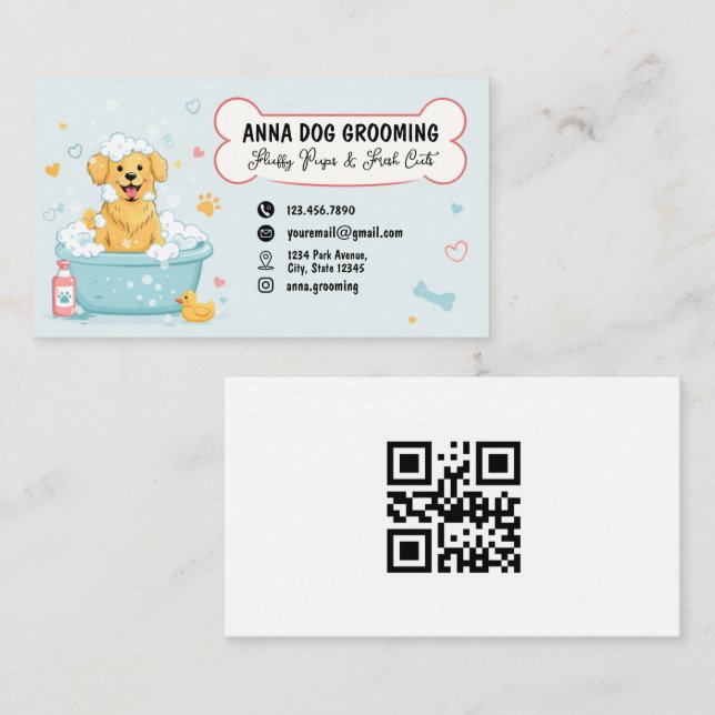 Dog grooming Boutique Pet Cute Puppy script Visitkort (Fram/baksida)