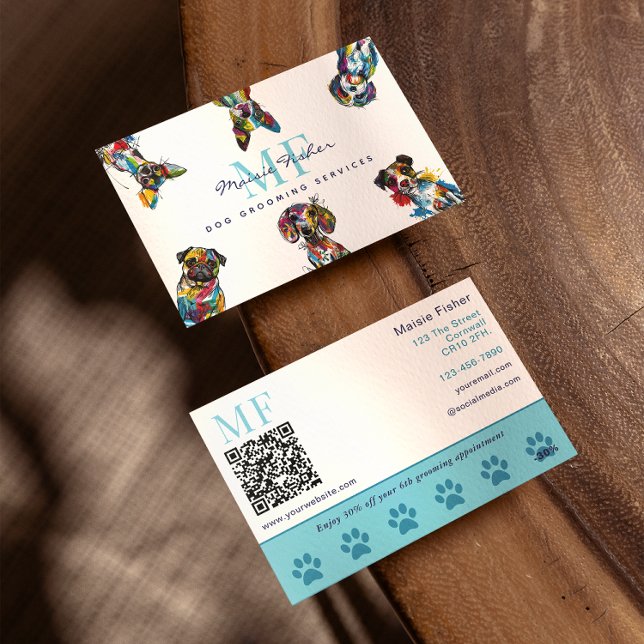 Dog Grooming QR Code & Loyalty Reward Business  Visitkort (Skapare uppladdad)