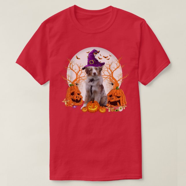 Dog Halloween Australian Shepherd Dog Jack O Lante T Shirt (Design framsida)