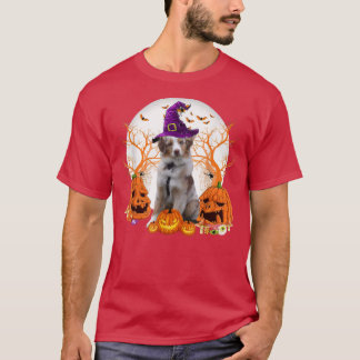 Dog Halloween Australian Shepherd Dog Jack O Lante T Shirt