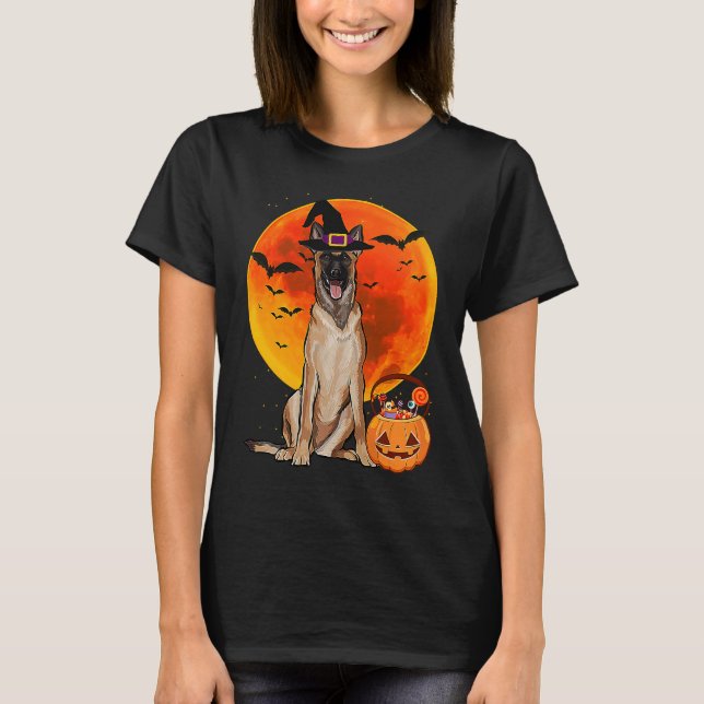 Dog Halloween Belgian Malinoi Jack O Lantern Pumpk T Shirt (Framsida)