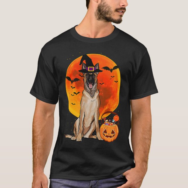 Dog Halloween Belgian Malinoi Jack O Lantern Pumpk T Shirt (Framsida)