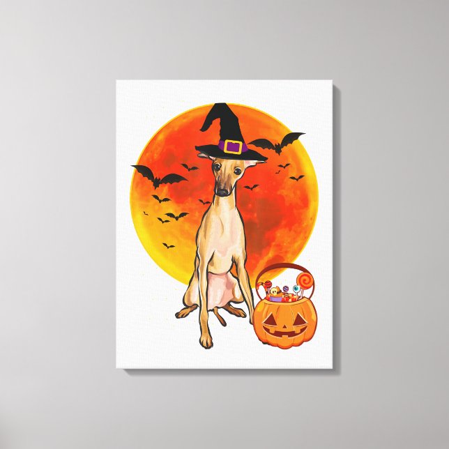 Dog Halloween Italian Greyhound Jack O Lantern Canvastryck (Framsida)