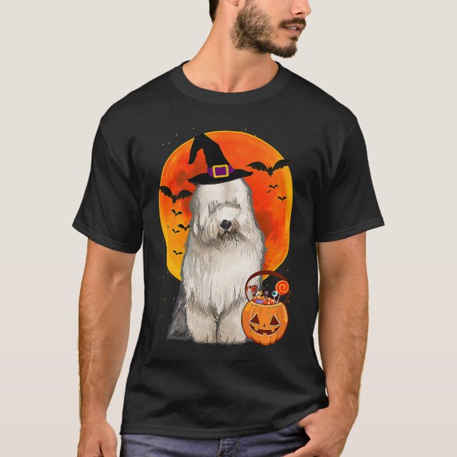 Dog Halloween Old English Sheepdog Jack O Lantern  T Shirt (Framsida)