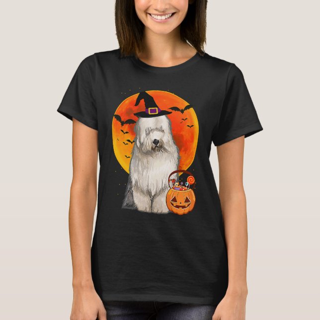 Dog Halloween Old English Sheepdog Jack O Lantern  T Shirt (Framsida)