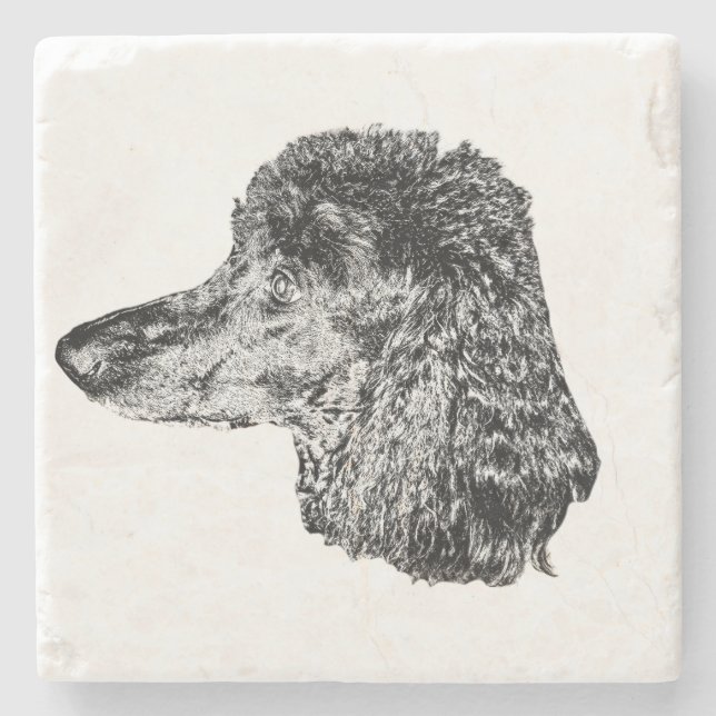 Dog Head Coaster – Detailed Black & White Portrait Stenunderlägg (Framsidan)