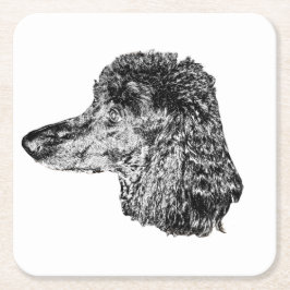 Dog Head Coaster – Detailed Black & White Portrait Underlägg Papper Kvadrat