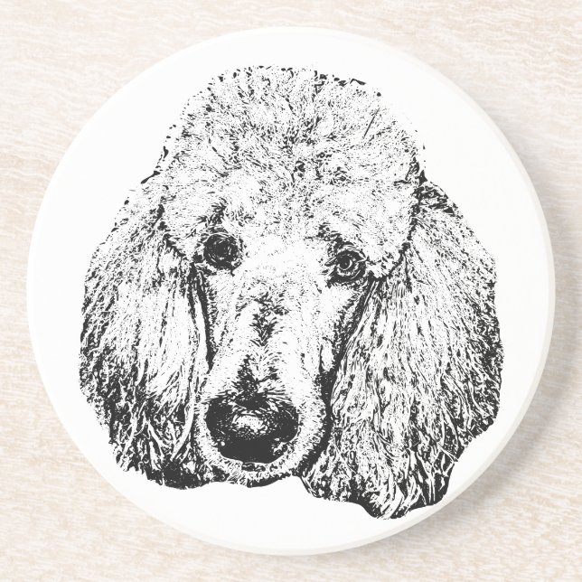 Dog Head Coaster – Minimalist Black Ink Design Underlägg (Framsidan)