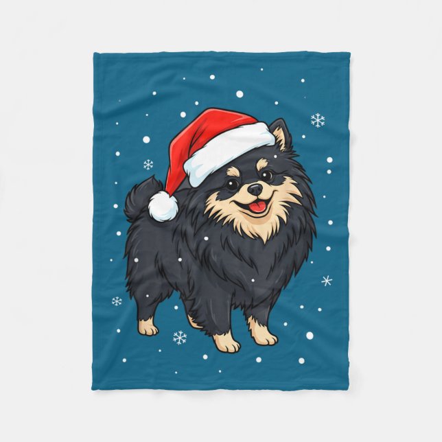 Dog Holiday Meranian Dog Santa Illustration - Fluf Fleecefilt (Framsidan)