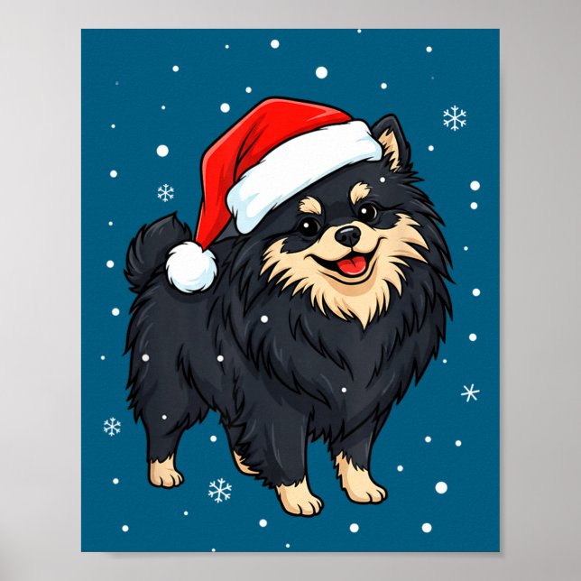 Dog Holiday Meranian Dog Santa Illustration - Fluf Poster (Framsidan)