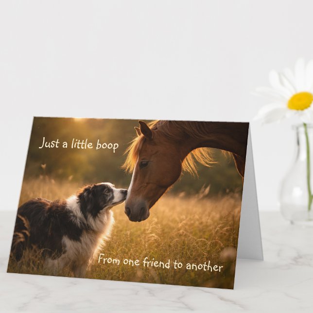 Dog & Horse Friends Boop Warm Wishes Greeting Card Kort (Skapare uppladdad)