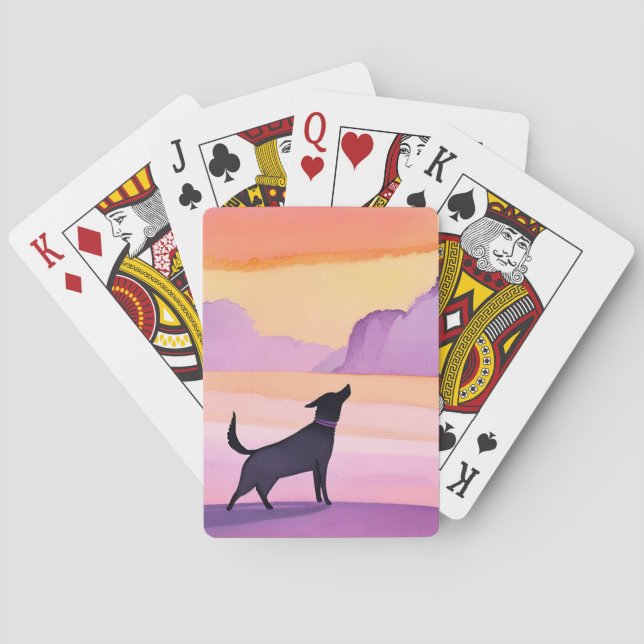 Dog Howl | Black Dog Watercolor Silhouette Casinokort (Baksidan)