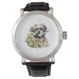 Dog i en blomsterträdgård armbandsur