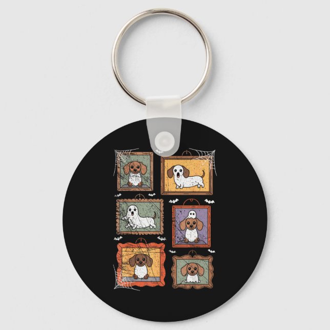 Dog In Ghost Costume Funny Halloween Puppy Lover  Nyckelring (Framsida)