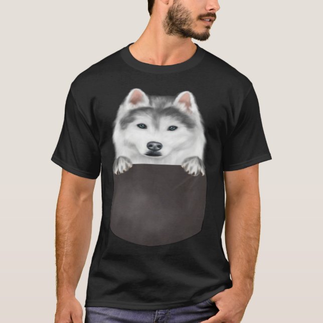 Dog In Pocket  Dog  Siberian Husky T Shirt (Framsida)