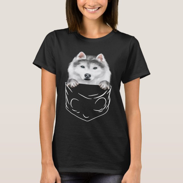 Dog In Pocket Siberian Husky  Dog T Shirt (Framsida)