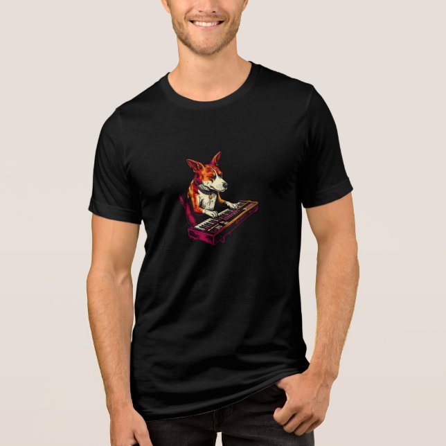 Dog Keyboard Player T-Shirt – Animal Noise Music S (Framsida)