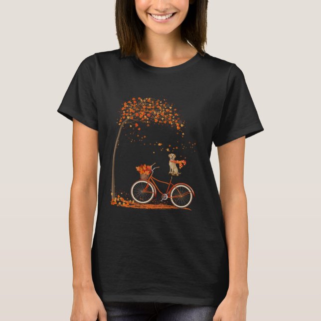 Dog Leaf Fall Autumn Cycling Funny Labrador retrie T Shirt (Framsida)