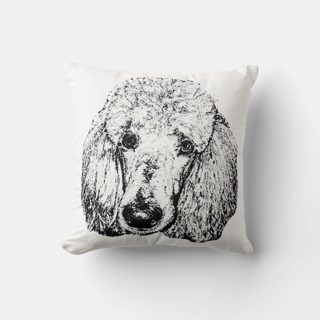Dog Line Art Pillow – Black and White Minimalist Kudde (Framsida)