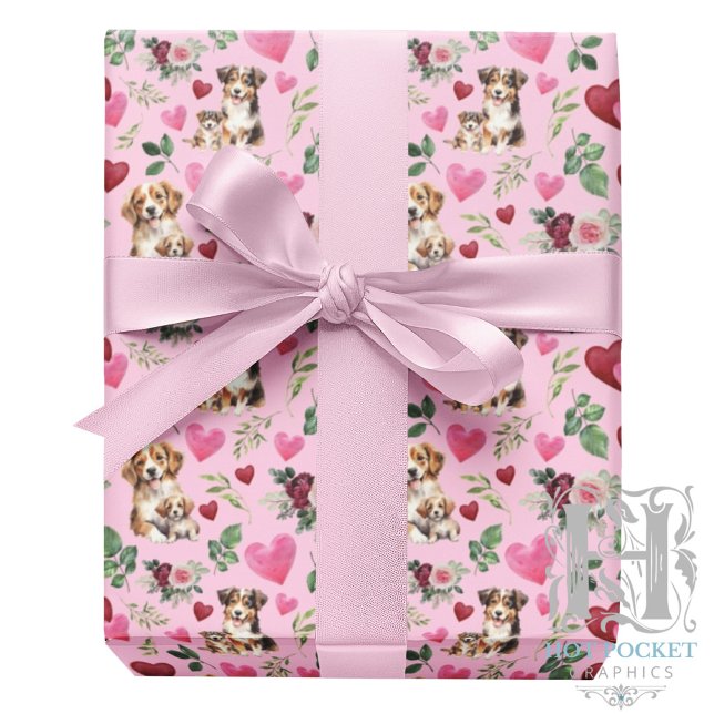 Dog Love Valentine Gift Wrapping Paper Pink Presentpapper (Skapare uppladdad)