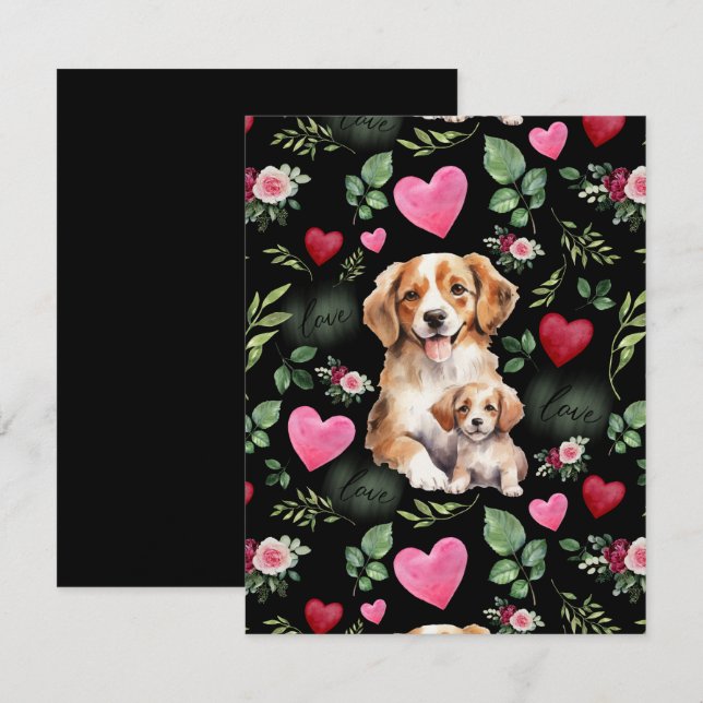 Dog Love Valentine’s Day Card in Black Anteckningskort (Fram/baksida)