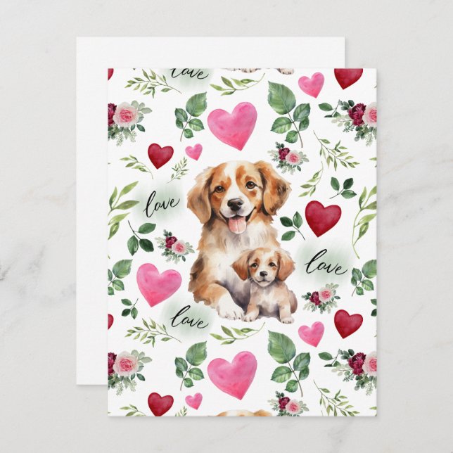 Dog Love Valentine’s Day Card in White Anteckningskort (Fram/baksida)