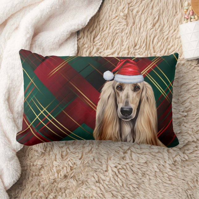 Dog Lover Christmas Afghan Hound Holiday Plaid Lumbarkudde (Filt)