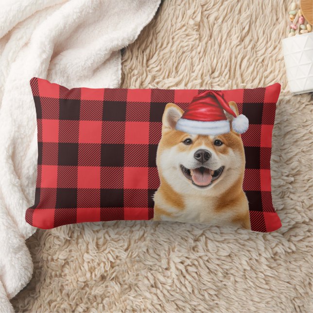 Dog Lover Christmas Akita Holiday Buffalo Plaid Lumbarkudde (Filt)