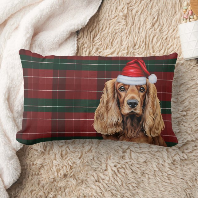 Dog Lover Christmas Cocker Spaniel Holiday Plaid Lumbarkudde (Filt)
