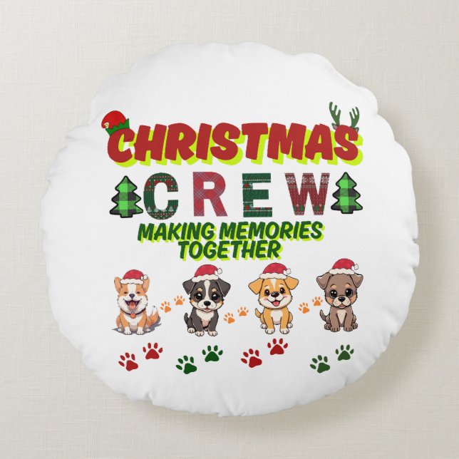 Dog Lover Christmas Family-Christmas crew dogs  Rund Kudde (Framsidan)
