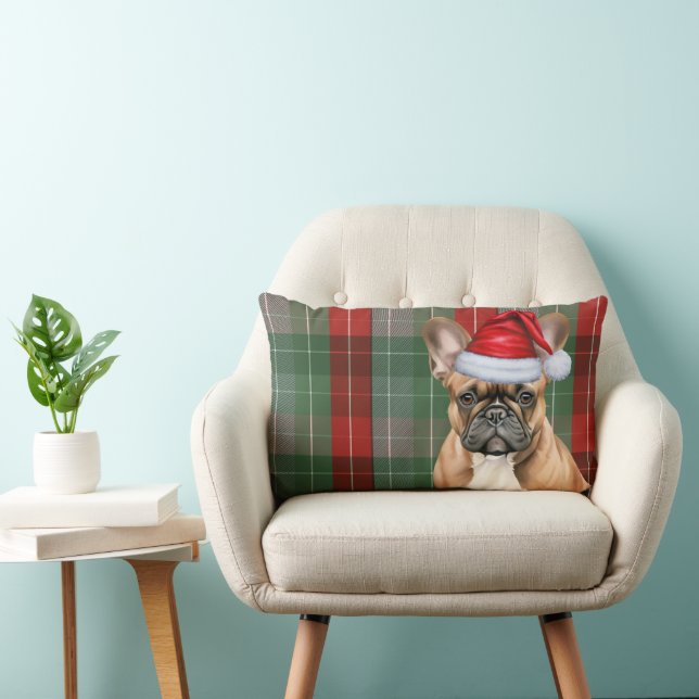 Dog Lover Christmas French Bulldog Holiday Plaid Lumbarkudde (Stol)
