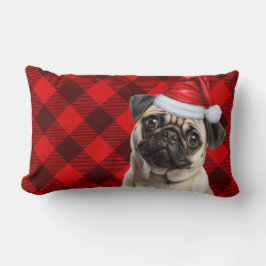Dog Lover Christmas Pug Red Buffalo Holiday Plaid Lumbarkudde
